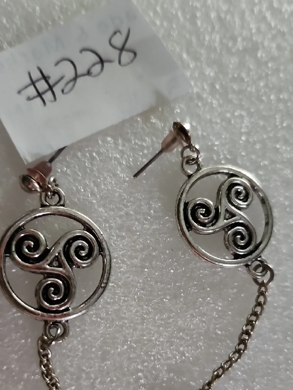 Hand Crafted Silver Swirl Drop Earrings with Heart Charm